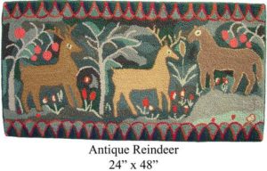 colorful rectangular rug with reindeer pattern